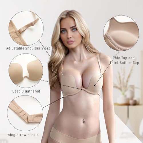Sahunfri Backless Bras for Women, Deep U Low Back Halter Bra with Multiway Straps - Seamless Non Wired Breathable Fabric Bra for Women (UK, Cup & Band, XL, C, 36, Regular, Regular, Nude) - Image 3