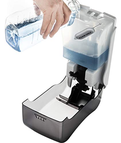 Image of San Jamar Manual Soap Dispenser - 1300 mL Capacity Liquid Dispenser for Bulk Foaming Soaps, Wall Mount, Refillable with Transparent Reservoir Easy Push Bar for Commercial or Office Use, Black Pearl