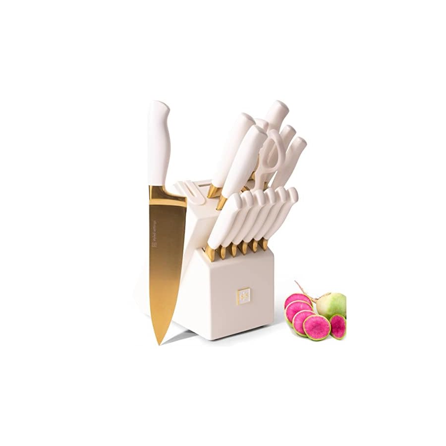 Gold Knife Set with Block Self-Sharpening