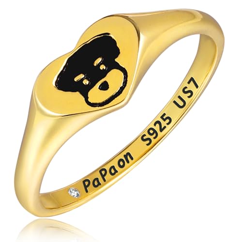 PAPAON Dog Rings for Women - 3D Sculpted and Heart-Shaped Designs: Golden Retriever/Labrador/Dachshund/French Bulldog/Poodle/Husky/Schnauzer/Border Collie, Gold-Plated Sterling Silver, Hypoa