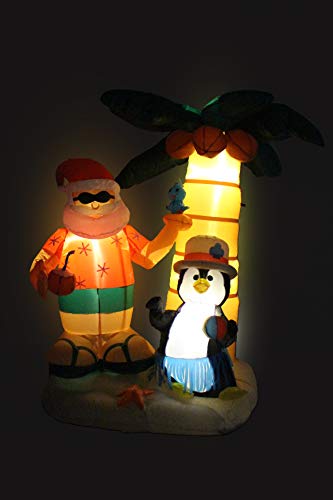 7 Foot Christmas Inflatable Santa Claus And Penguin With Palm Tree Yard Decoration Lights Decor Outdoor Indoor Holiday Decorations, Blow Up Lighted Yard Decor, Lawn Inflatables Home Family Outside #TOP4