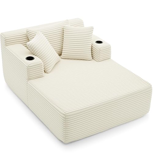 YINIX Schlafsessel aus Cord, Riesiges Bodensofa mit 2 Becherhaltern und 3 Kissen, Modernes Cloud Sofa mit 20cm Dicker Rückenlehne, Keine Montage erforderlich, Bequeme Relaxsessel für Wohnzimmer