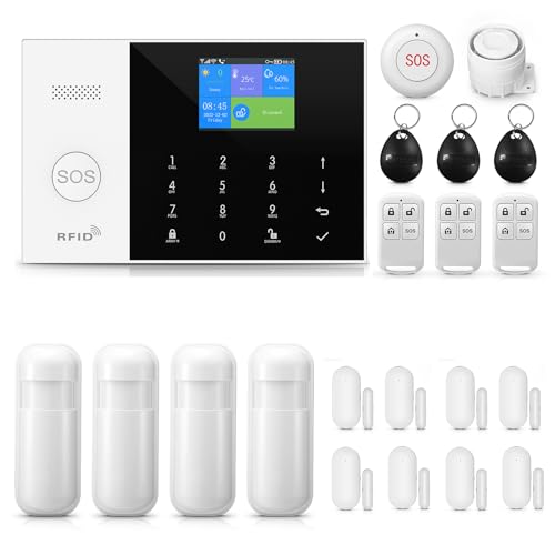 LWOHSI Système d'alarme de sécurité Domestique, kit d'alarme WiFi + GSM avec Alerte d'application téléphonique, capteur de Porte/fenêtre, télécommande pour Maison, Appartement