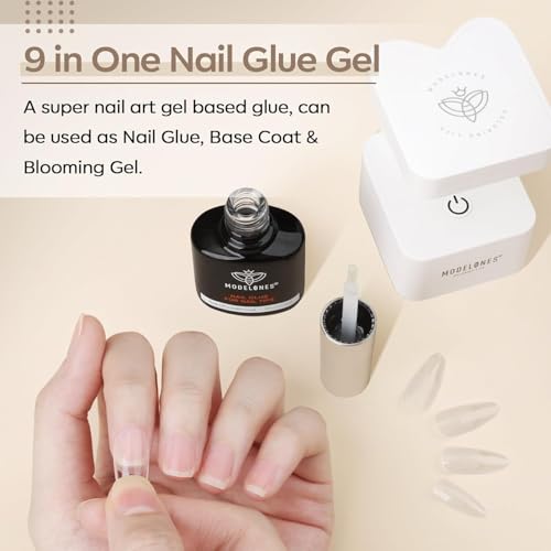 Image of modelones 9 in One X Gel Nail Glue Prep Dehydrator for Nail Tips, Acrylic & False Press On Nails, Blooming Gel Adhesive Bond Base Coat Long Lasting Need U V DIY Home Salon Manicure Gift For Women