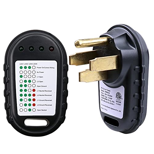 VOZINMOST 50Amp RV Power Tester,NEMA TT-30P 125V/250V RV Circuit Analyzer Receptacle Tester for Travel Trailers with LED Light Indicator, ETL Listed (50 Amp)