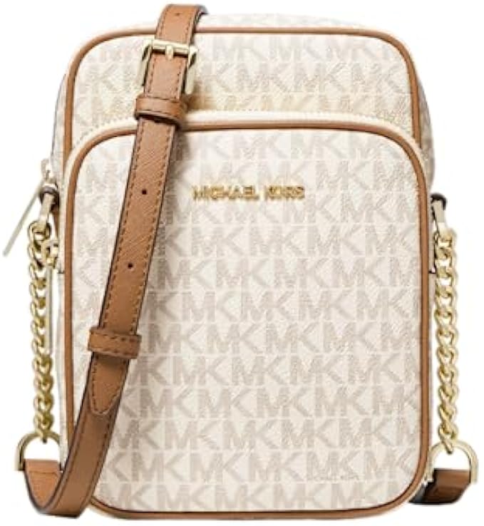 Michael Kors Jet Set Travel Signature PVC Medium Logo Chain Crossbody Flight Bag