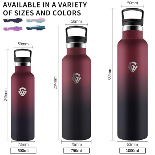 Grsta Trinkflasche Edelstahl, 750ml Thermosflasche, Trinkflasche mit Strohhalm, BPA-Frei, Auslaufsicher, Doppelwandige Vakuumisolierte, Wasserflasche für Reisen, Camping, Büro, Wandern