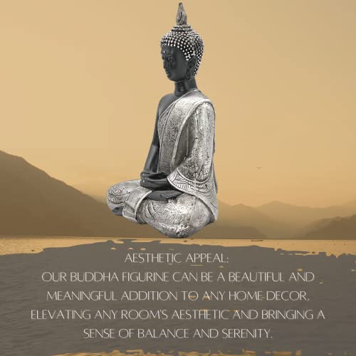 Bellaa Black Buddha Statue Zen Home Decor Altar Mindfulness Meditation Sculpture Peace Harmony Budha Dhyana Mudra Sitting Blessing Sculpture Living Room Indoor Outdoor Garden Patio 8 Inch #TOP2