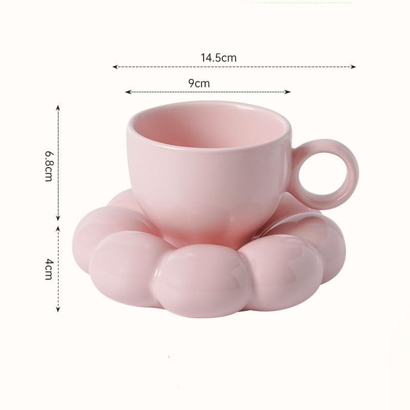 Blumen Kaffeetassen mit Untertassen, Kreative Süße Rosa Blumen Keramik Tasse, Aesthetic Coffee Mug Becher, Kaffeetasse E