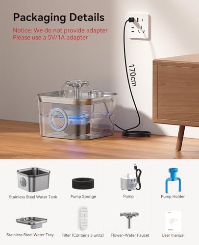 FEELNEEDY 2.8L Katzenbrunnen Edelstahl mit 3 Filters, Trinkbrunnen für Katze, Katzentrinkbrunnen Ultraleise, Vierfaches Filtersystem, Spülmaschinenfest