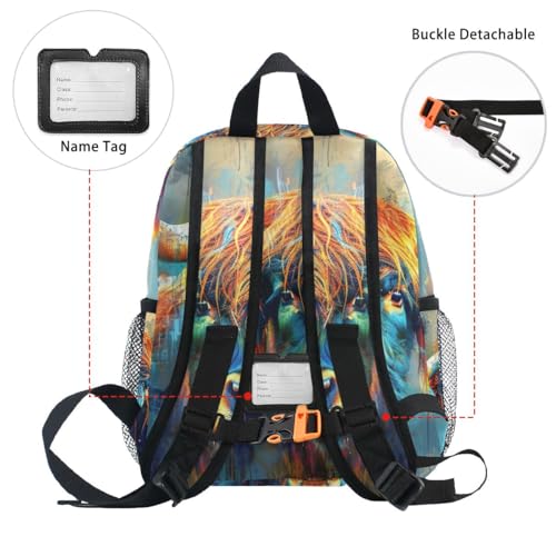 CHIFIGNO Custom Kids Backpacks for Girls and Boys with Name, Abstract Highland Cow Personalized Mini Travel Bag Back to School4