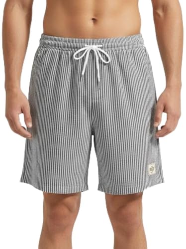 Image of SMOWKLY Men's Cotton Striped Boxer Short|Elastic Waist Drawstring Home Wear