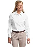 Port Authority Ladies Long Sleeve Easy Care Shirt, White/ Light Stone, Medium