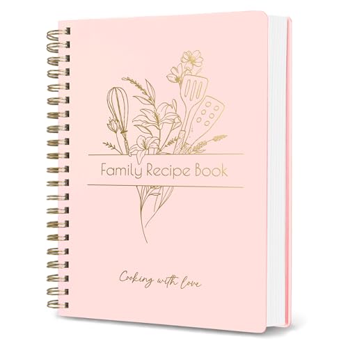 Recipe Book to Write in Your Own Recipes - Spiral Blank Cookbook 150 Pages Holds 144 Recipes - Elegant Waterproof Cover Big Recipe Journal - Easy to Use Layout (A5 (6.0x8.5 Inch)) (Pale pink)