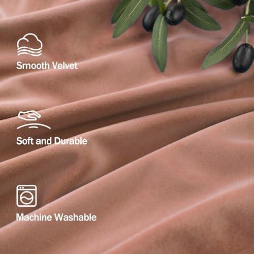 Image of Pitalk 96 Inch Cinnamon Velvet Blackout Curtains Chic Modern Farmhouse Vintage Luxury Back Tab Pleated Thermal Insulated Light Blocking Velvet Drapes for Bedroom Living Room Wide 52x96 in Long 2 Panel
