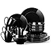 LOVECASA - Set di Stoviglie Rotonde, Set da Tavola in Porcellana 16 Pezzi, Ciascuno con 4 Piatti da Tavola, 4 Piatti da Dessert, 4 Ciotola per Cereali e 4 Tazze, Colore: Nero