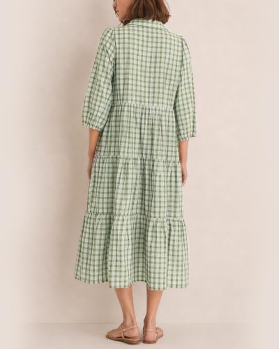 Image of Women Button Down Maxi Shirt Dress Long Sleeve Flowy Tiered Collared Dresses with Pockets