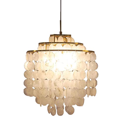 HYBMRQVD Lustre Carillon éolien Coquillage, Cadre en métal Simple, Suspension en Nacre, décoration de Chambre à Coucher, Salle à Manger, Salon, Lampe...