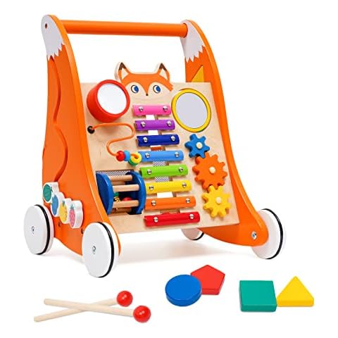 Wooden Baby Push Walker Baby Walker Kids Activity Center Push Toys for Babies Learning to Walk Toddler Push & Pull Toys Learning Walker Stroller Walker with Wheels for Baby Cover