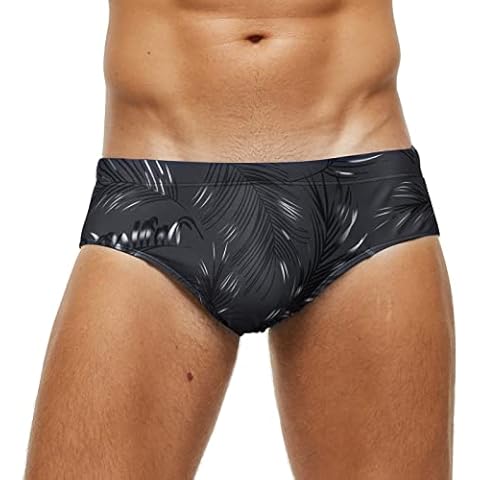 Panegy Men Swim Brief Quick Dry Bikini Trunks Printing Swimming Briefs Sexy Comfort Swimwear Underwear Elastic Swimsuit Gray Print Size S Cover