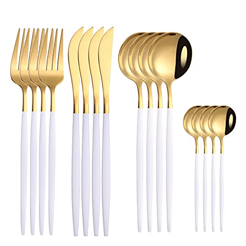 Besteck-Set, 16-teilig, Edelstahl, farbiges Besteck-Set, wiederverwendbar, Spiegel-Besteck-Set, koreanisches Geschirr, Dessert-Löffel, Gabel-Sets, Service für