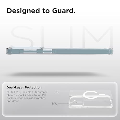 Image of RIGGEAR Shockproof Clear Hybrid Armor Magnetic Back Cover Case Compatible with MagSafe Accessories for Samsung Galaxy A57 5G (Transparent PC and TPU Bumper)