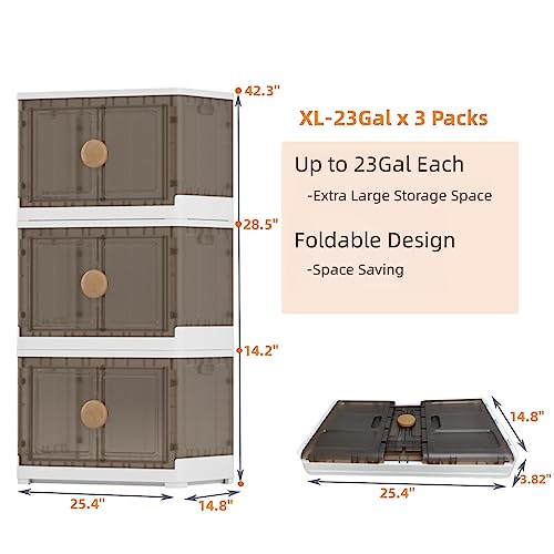 Large Storage Bins With Lids - 23Gal Stackable Storage Bins With Wheels, 3 Packs Plastic Folding Storage Bins, Collapsible Storage Bins For Closet Organizer, Stackable Storage Box With Front Open Door For Home And Office Storage (Xl) #TOP1