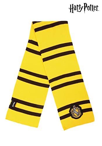 elope Harry Potter Hufflepuff Deluxe Knit Scarf - Striped with Embroidered Crest, Officially Licensed - Yellow2