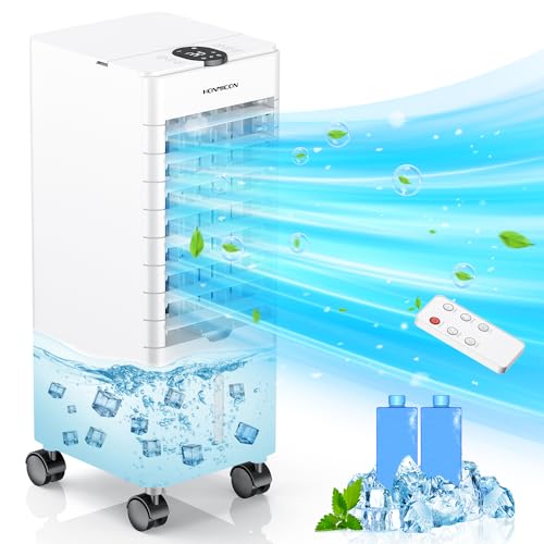Air Cooler, 4 IN 1 Portable Air Conditioner with Remote Control, 3 Speed, 3 Wind Mode, 60° Oscillation, 12H Timer, 2 Ice Pack, LED Display, Double Water Tank, Mobile Air Conditioner for Home, Office