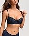 DOBREVA Women's Sexy Lace Push Up Plus Size Bra Sheer Balconette Underwire Unlined Deep Ocean Blue 34DD