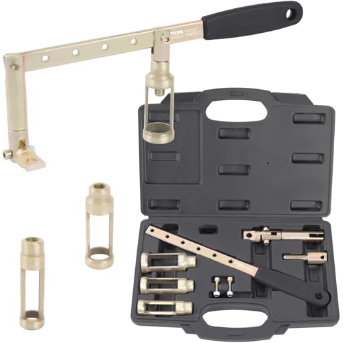 TECPO Ventilfederspanner-Satz, Demontage & Montage von Ventilfedern und Ventilschaftdichtungen für 8V, 12V & 16V Motoren, ohne Zylinderkopf-Demontage, inkl. 3 Druckstücke Ø20, 26, 30, 34mm, länge 85mm