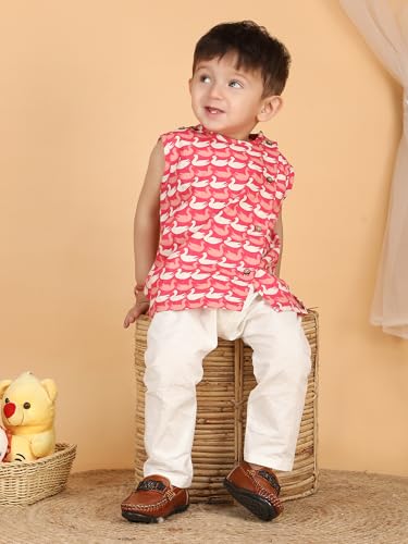 Image of POLKA TOTS Pure Cotton New Born Dress | Ultra-Soft, Breathable & Lightweight Sleeveless Jhabla Pant Set for Baby Boys & Girls | Baby Summer Clothes | Traditional Jabla & Pyjama Set for Newborns