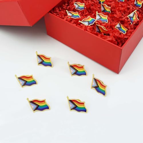 Image of 12 /25 /50 /100 /200 Pcs Progress Pride Pins Decorations LGBTQ Pins Accessories Pride Decor Bulk Stuff Rainbow Pins Gay Enamel Lapel Pin Progress Pride Month Decorations Gift for Parade Party, Flag