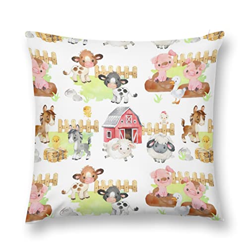 Image of HawSkgFub Baby Boy Girl Nursery Farm Animals Barn Decorative Pillowcase Throw Pillow Cover, Cow Chicken Pig Sheep Cushion Case Bedroom Playroom Decor, Watercolor Neutral Baby Shower Kids Gifts 18 x 18