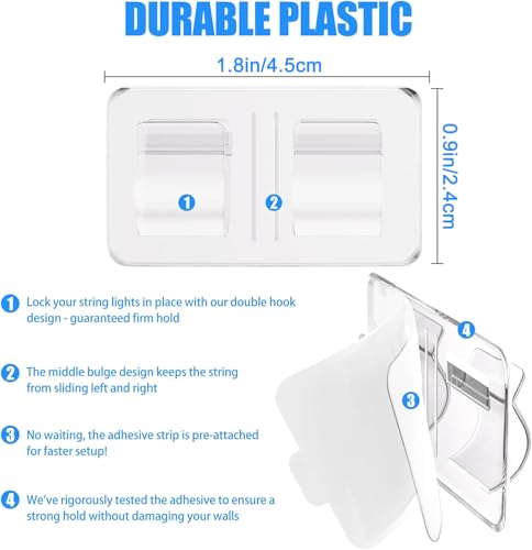 image for Keviyi Hooks for Outdoor String Lights Clips: 25Pcs Heavy Duty Cable C