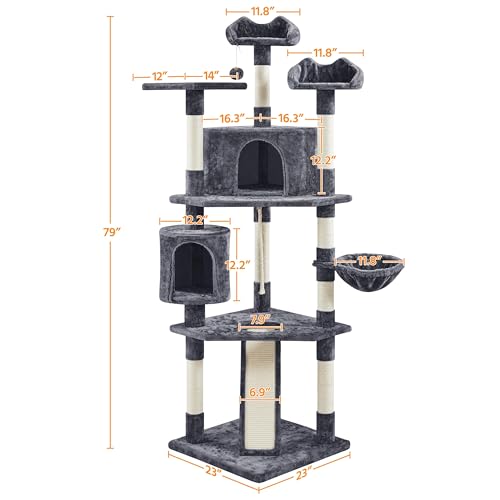 Torre para gato grande 79 pulgadas multi-niveles gris oscuro miniatura 3