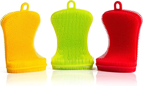 Silicone Dish Sponge 12x 6.5 x 1.6 cm, 3 Pack | Gentle and Hygienic Kitchen Silicone Sponge for Non-Scratch Dish Washing, Cleaning | Colorful Multipurpose Dish Scrubber