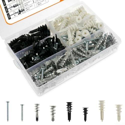 Lot de 240 vis d'ancrage autoforeuses pour plaques de plâtre - Kit robuste pour murs creux - Ancrages d'expansion en nylon et fibre de verre avec vis de montage en croix