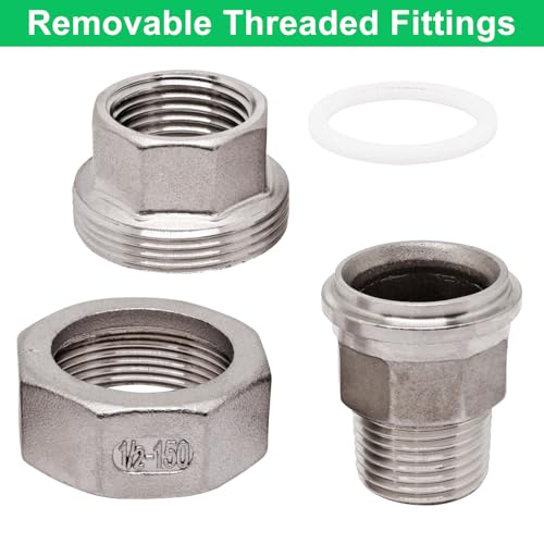 Image of 2Pcs Cast Pipe Fittings Union, 1 /2 inch NPT Female x 1 /2 inch NPT Male Thread 304 Stainless Steel Hex Head for Industrial, Class 150