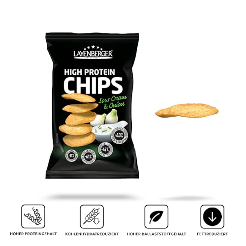 Layenberger High Protein Chips - viel Eiweiß, wenig Zucker, nicht frittiert, Single Pack (1x 75 g) - Sour Cream & Onion