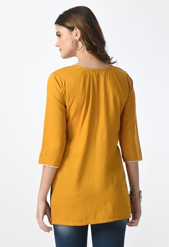 Image of LIBOZA Short Kurti for Women - Lakhnowi Chikankari Embroidered Ladies Kurta, Stylish Girls Top, Ethnic Half Kurtas, Tunic Design Woman Kurtis