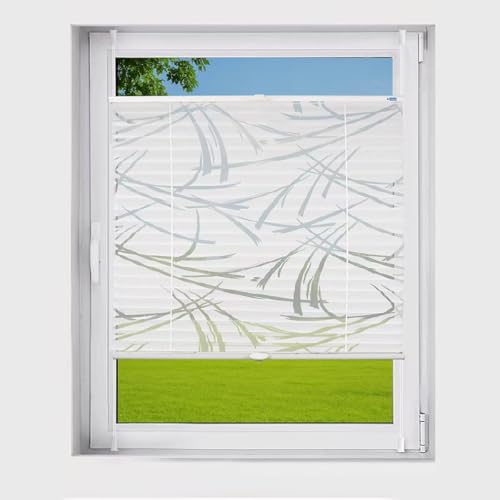 Klemmfix Plissee ohne Bohren | Weiß mit Ausbrenner Muster Streifen |B 40 x H 130