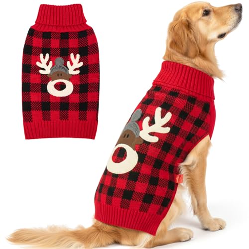 KYEESE Dog Christmas Sweater with Reindeer Pa...