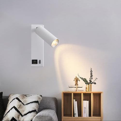 Aplique de pared interior LED blanco con luz neutra orientable y conexión USB 6