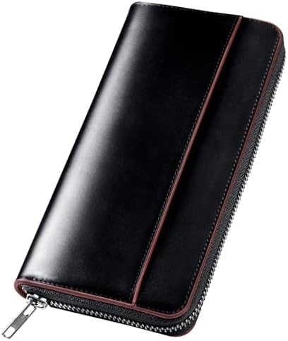 （08:30時点） 財布 メンズ 栃木レザー 長財布 本革 大容量 ファスナー式 一流の財布職人が作る レディース財布 ウォレット 牛革 小銭入れ サイフ コンパクト シンプル 無地 男性 紳士用 おしゃれ 男女兼用 父の日 母の日 人気ブランド プレゼント (ブラック)