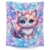 Kids Blankets Cute Cat Blanket for Girls 6-8 Gift for Daughter Granddaughter, Cozy Soft 50 x 40 Inches Lightweight Flannel Throws for Chair Travel Sofa Living Room