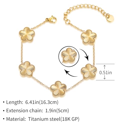 Double Sided Four Leaf Clover Bracelet for Women 18K Gold Plated Stainless Steel Link Bracelet Wrist Jewelry2