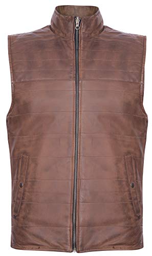 Mens Black Brown Reversible Leather Puffer Body Warmer Padded Waistcoat Gilet