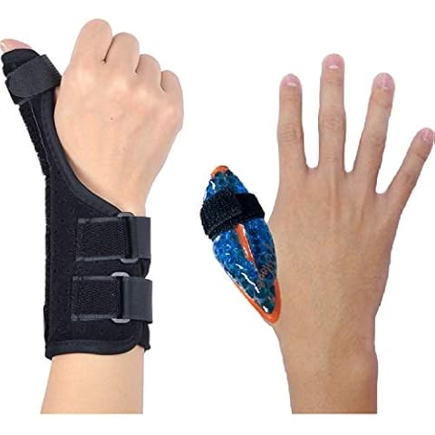 BodyMoves Thumb Splint Brace Plus Finger Hot and Cold Gel Pack- for de quervain's tenosynovitis, Tendonitis, Trigger Thumb spica,Carpal Tunnel, CMC Adjustable wrist and Reversible(Left and Right Hand) Cover