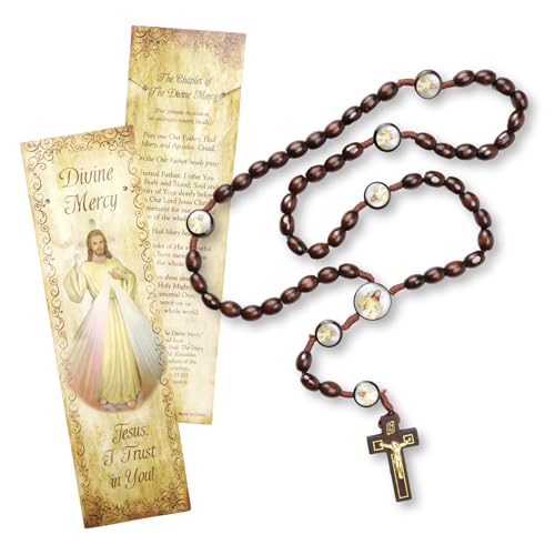 Needzo Divine Mercy Catholic Rosary with Dark Wooden Beads for Men and Women, 20 Inches